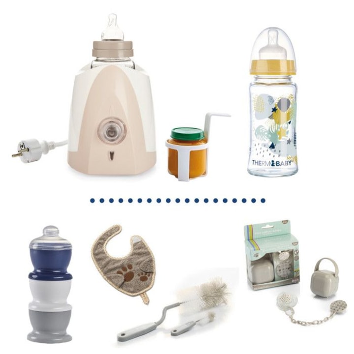 Set incalzitor biberon cu sticla de 230ml, cutie pentru lapte, biberon si suzeta, Thermobaby