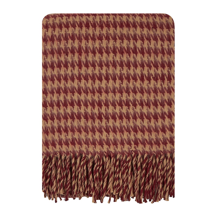 Pled din lana Merino, Cozy Blankets, 140x200cm, bej si nuante de rosu