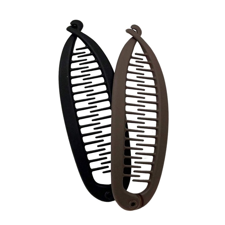 Set 2 Clame de par, Danati™, Clama Banana, Mari, Culoare Negru/Maro, 3.5 x 11.5cm