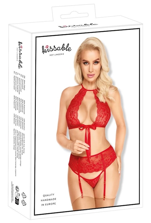 Set de rochii din dantela rosie, Kissable, detalii din satin, lenjerie sexy, L-XL INTL