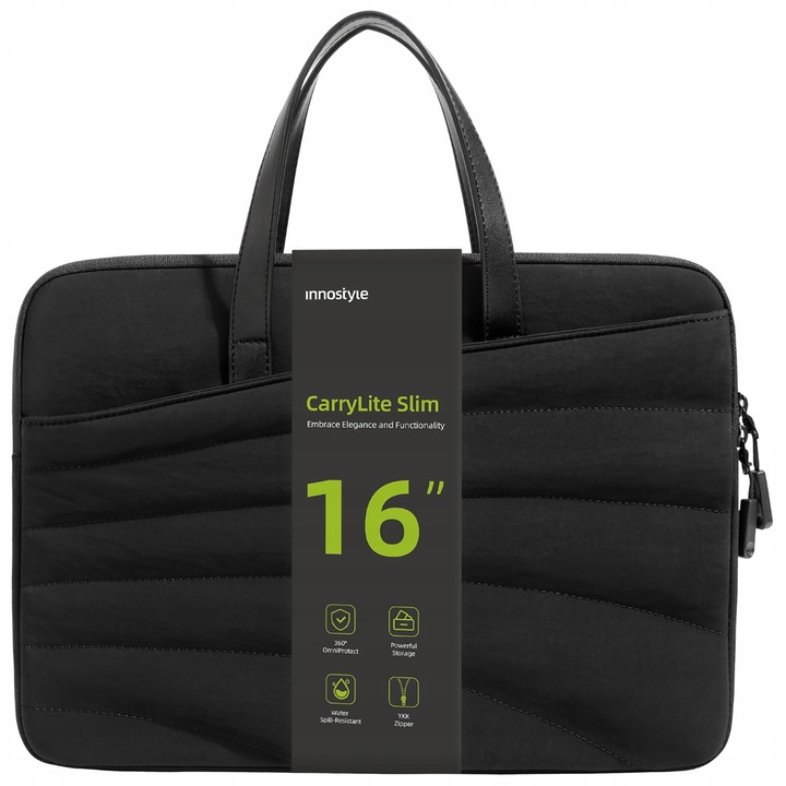 Geanta laptop dama CarryLite Slim, impermeabila, 16", neagra, 40x30x3cm, 380g