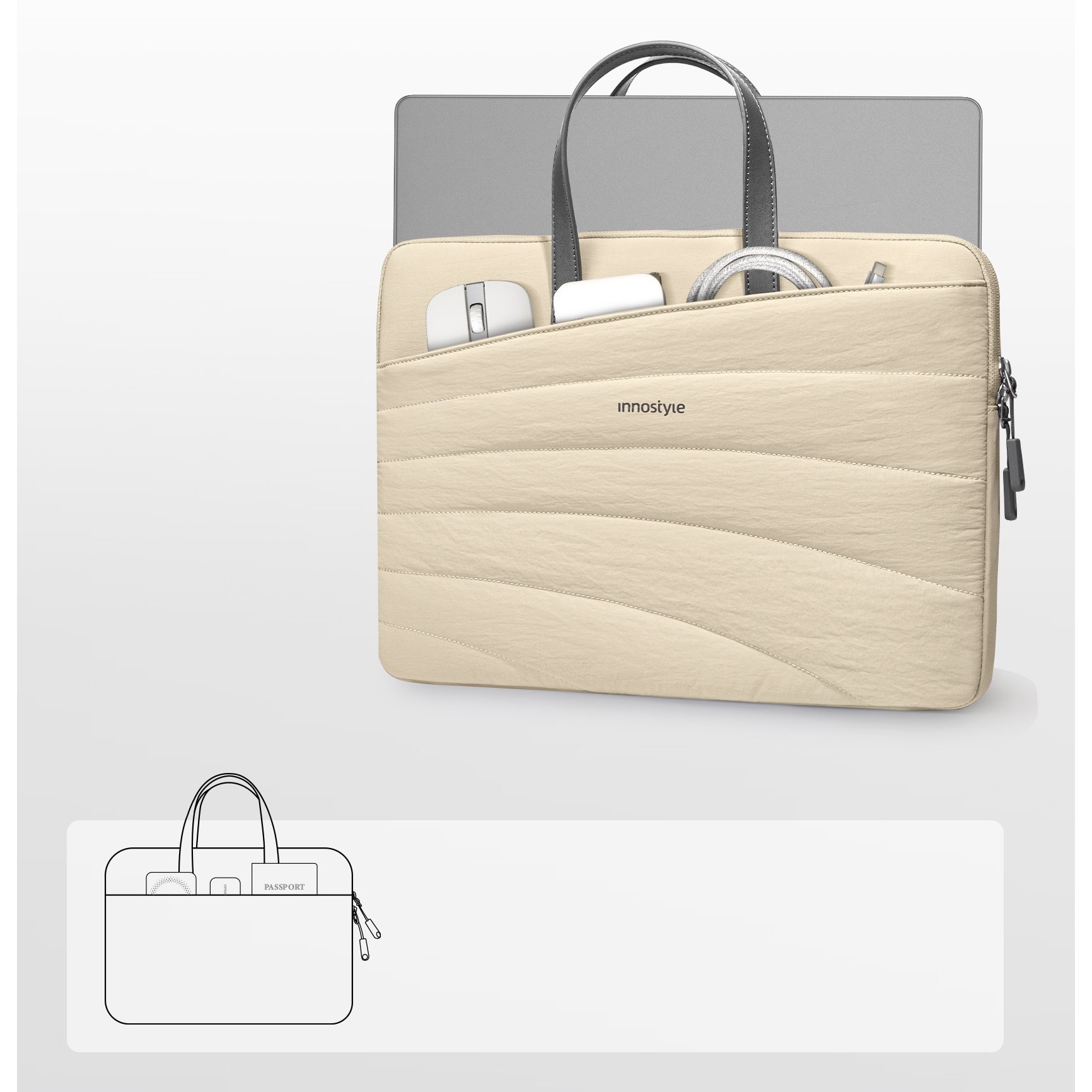 Geanta laptop CarryLite Slim, 15.6", waterproof, bej, set 1x