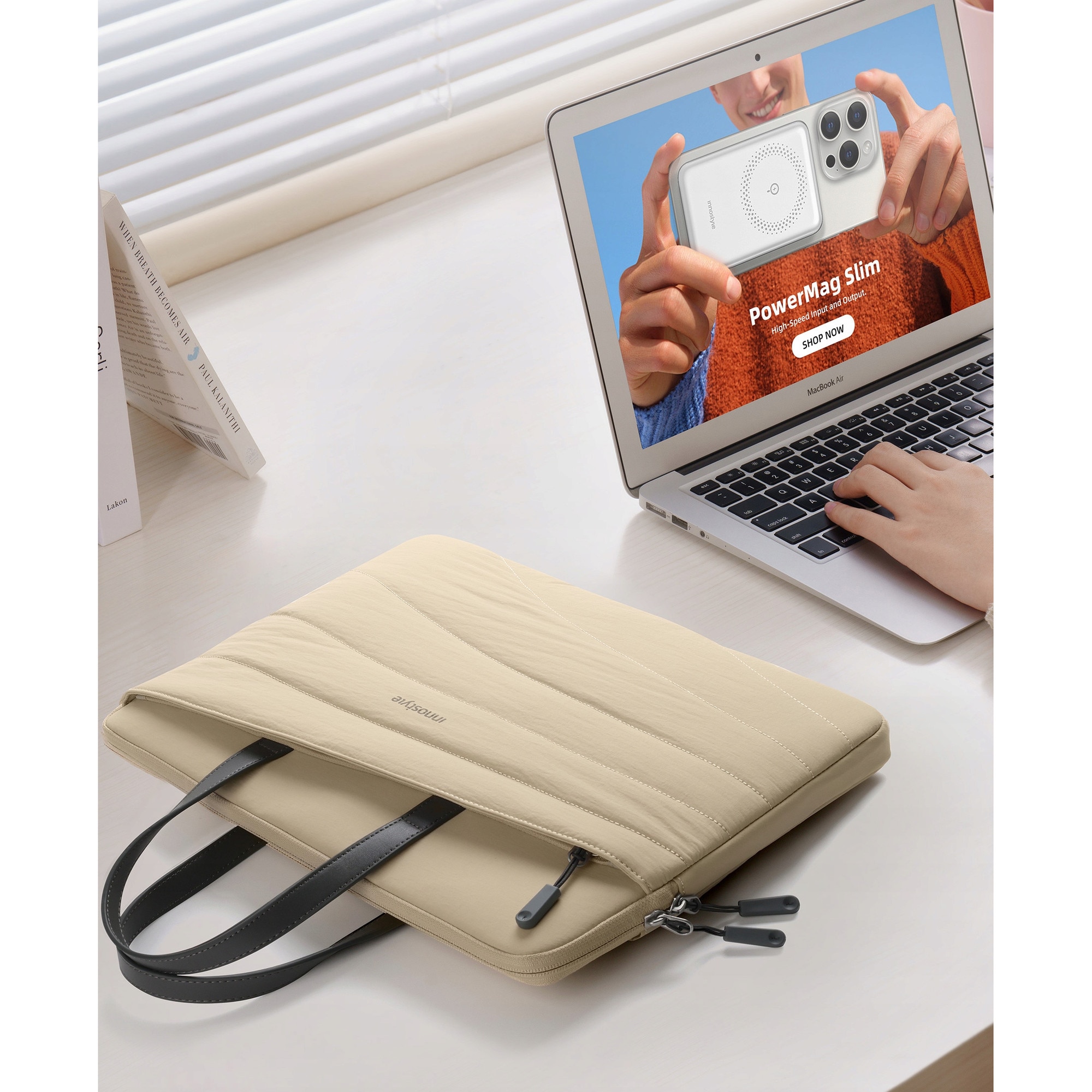 Geanta laptop CarryLite Slim, 15.6", waterproof, bej, set 1x