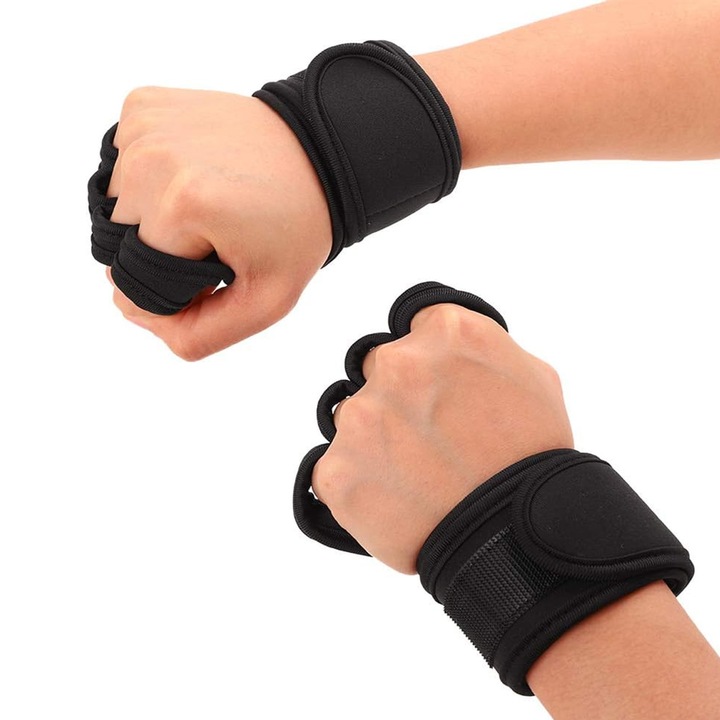 Фитнес и тренировъчни ръкавици за вдигане на тежести, SINBINTA, Спортни ръкавици с регулируема каишка за китката, Велкро на китката, Дизайн с половин пръст и противоплъзгащ дизайн, Дишащи, Полиестер, Черни, л