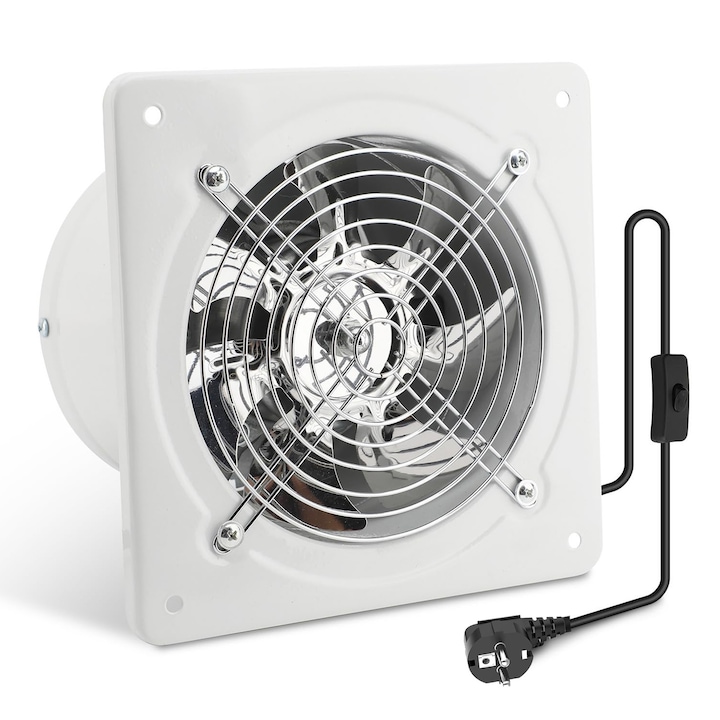 6-инчов вентилатор за изпускане на въздух, 7 лопатки, неръждаема стомана, вентилационен капацитет 308 CFM, сребристо/бял