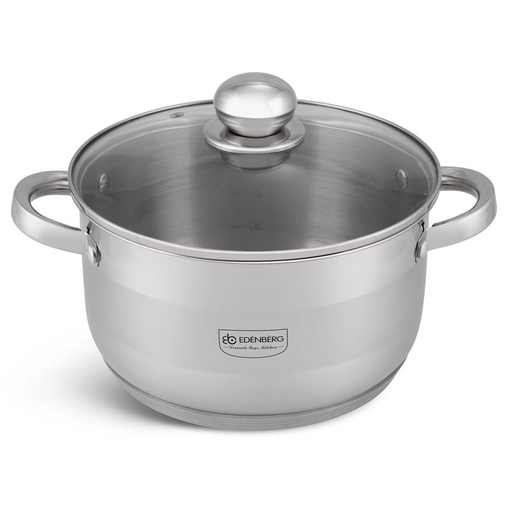 Üvegfedős edény, 7,7 L, Indukciós főzőlapon is használható, 26 cm, Rozsdamentes acél, Ezüst