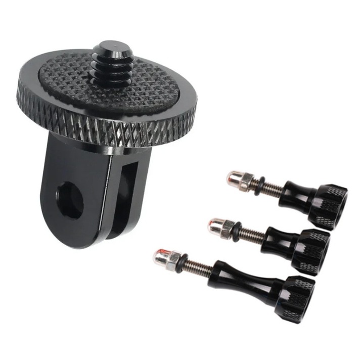 Адаптер, За монтаж с 3 алуминиеви винта, Система за монтаж на статив, За GoPro Hero 1 2 3 + 4 5 6 7 8 9 10 11 12 Session Mini Max Fusion, insta360 One X Go, SJcam, DJI, Универсален, С 1/4 външна резба