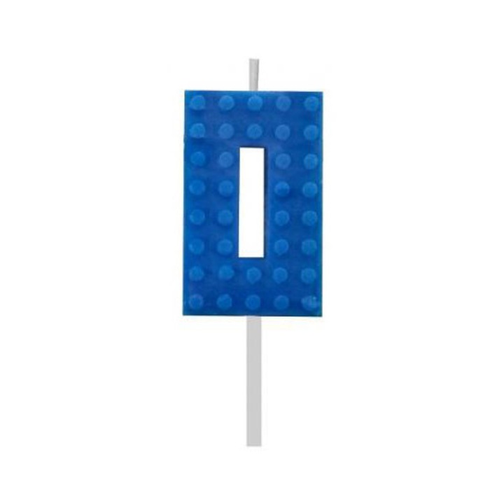 Свещ за торта Blue Blocks Building block 0, свещ с числа