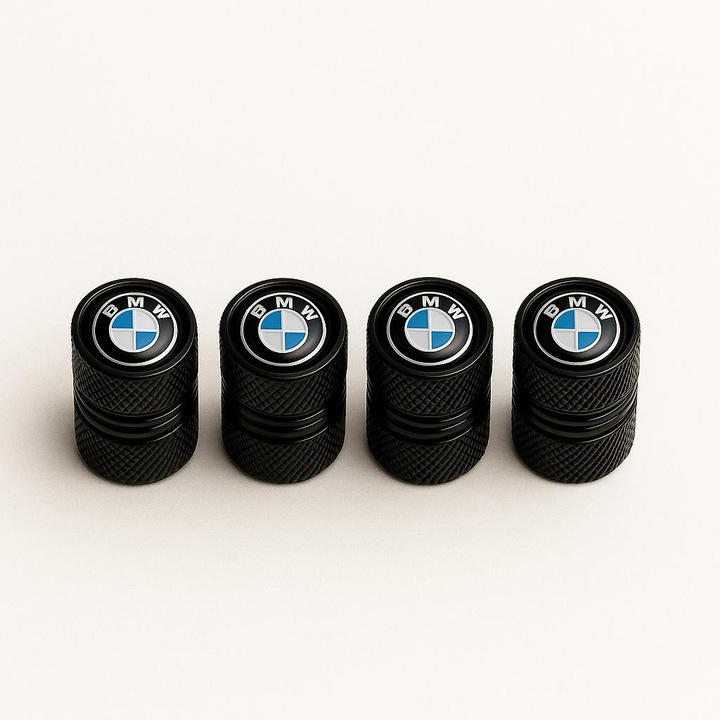 Set 4 Capace Ventil Auto BMW – Aluminiu Negru, Logo Clasic