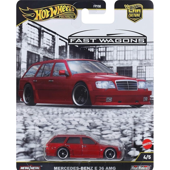Hot Wheels Премиум лята кола, бързи вагони, Mercedes Benz AMG E36 комби, JBK69, червена