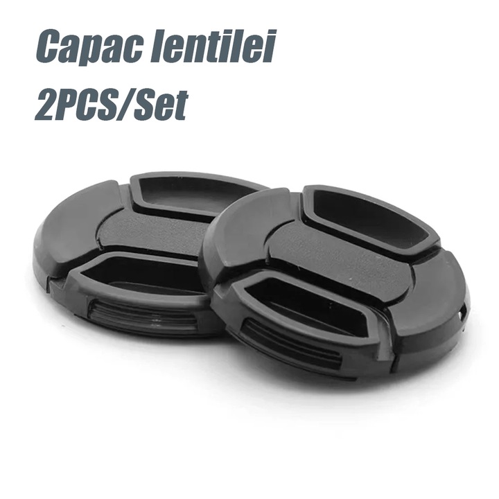 Set 2 bucati capac pentru obiectiv 82mm, Negru Capac pentru obiectivul aparatului foto, Centrul Pinch Snap pe capacul obiectivului frontal, Pentru aparat de fotografiat, Rezistent la apa si praf, material plastic durabil, inalta calitate