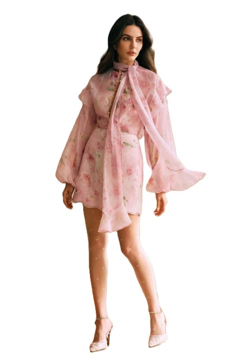 Camasa Dama, Semi-Transparenta, Imprimeu Floral, Roz