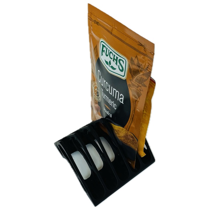 Suport organizator plicuri de condimente – 5 compartimente – printat 3D din PLA – Negru, Model Dudi