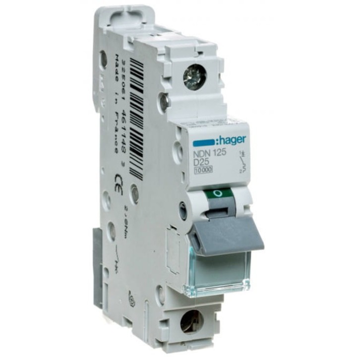 Siguranta electrica Hager Polo, intrerupator de supratensiune 1P D 25A 10kA, 75x18x95mm
