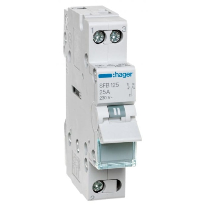Модулен превключвател Hager Polo, 1P, 25A, 230V, IP20, 75x18x70mm
