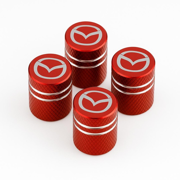 Set 4 Capacele Ventil Mazda – Aluminiu Rosu, Emblema Alba, Accesorii Auto Universale