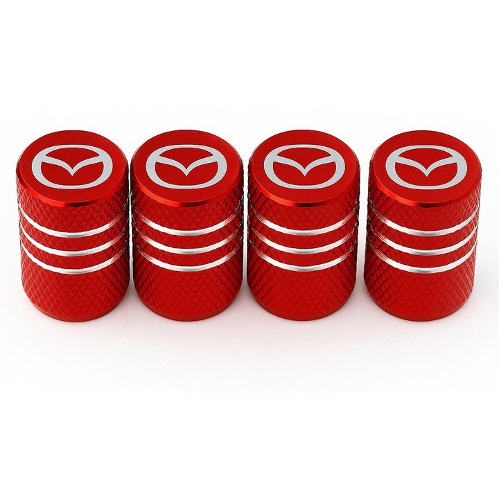 Set 4 Capace Ventil Mazda, Aluminiu, Rosu, Emblema Alba