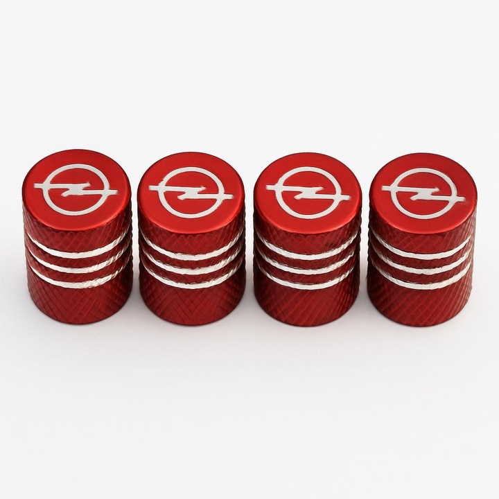 Set 4 Capace Ventil Auto Opel, Aluminiu Rosu, Emblema Alba, Design Sportiv