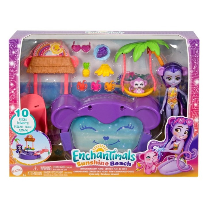 Set piscina copii cu papusa si maimuta, 3 accesorii, multicolor