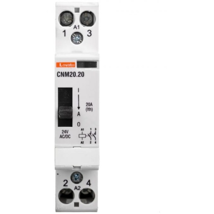 Contactor modular cu maneta de comanda manuala 20A 2Z bobina 24 VAC/DC CNM2020024