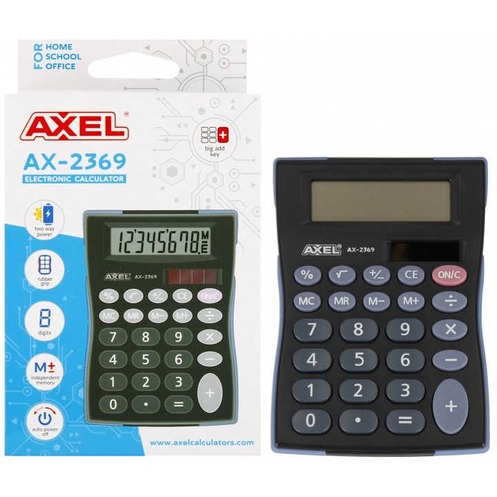 Калкулатор AXEL AX-2369, преносим, размери 9x12см, включена батерия 1.5V, комплект от 50/100 бр.