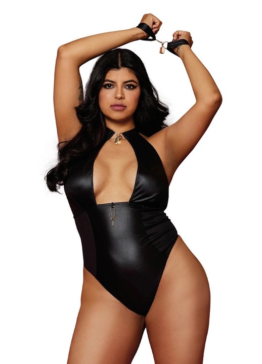 Lenjerie sexy Dream girl body plus size cu lacate si curea de incheietura, One Size INTL