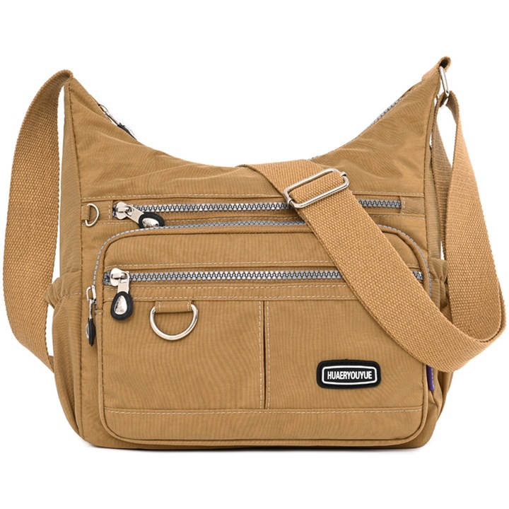 Комплект от 2 чанти за през рамо, HUAERYOUYUE, 6 джоба с цип, множество отделения, лек и водоустойчив материал, Бежов, 25 x 10 x 27 cm