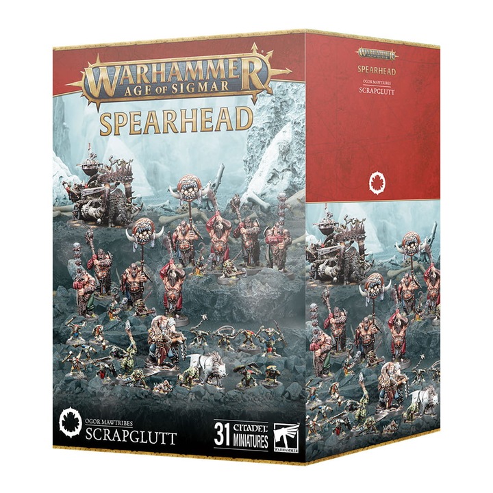 Разширение за Warhammer Age of Sigmar за играта Ogor Mawtribes Scrapglutt Spearhead Games Workshop 379 части, сиво