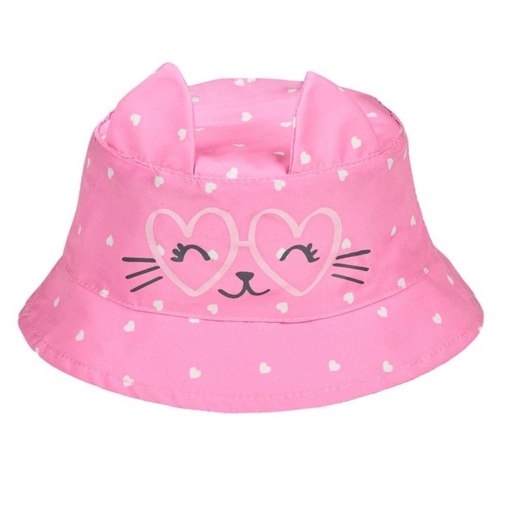 Розова котешка шапка с кофа и 3D уши за бебета