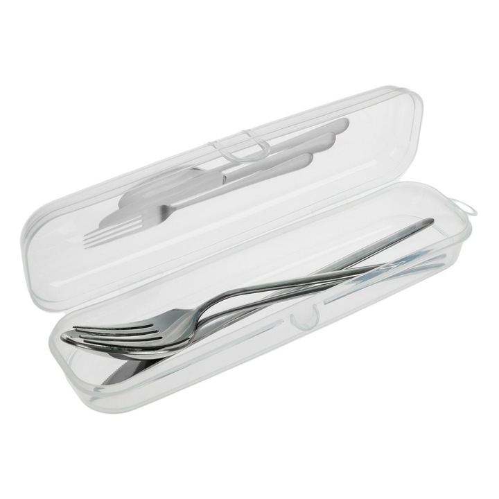 Преносим прозрачен пластмасов калъф за прибори за хранене 23.6x7x4.15см