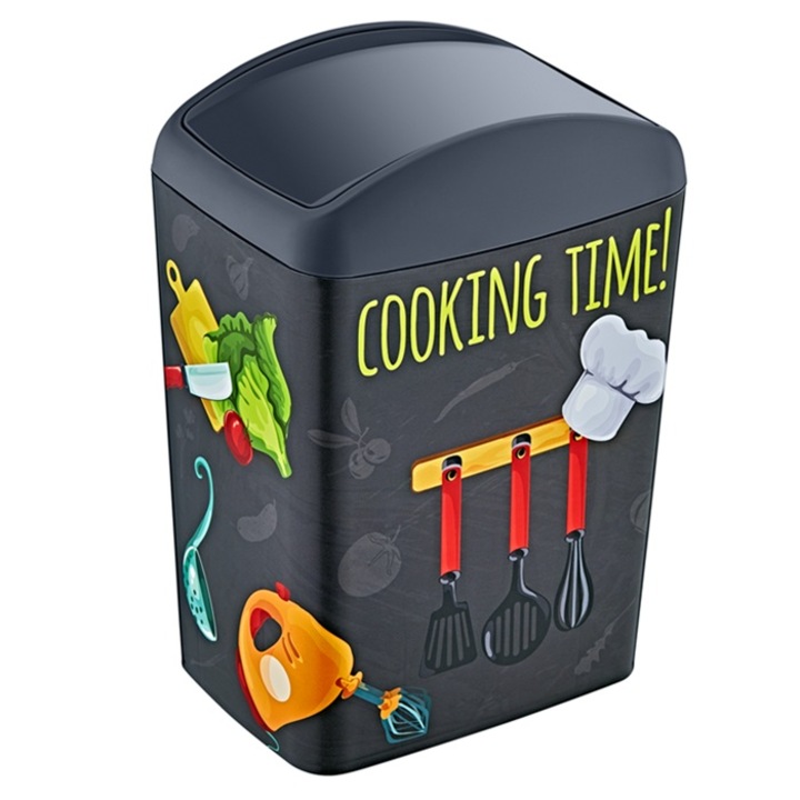 Cos gunoi cu capac batant 5 lt cu decor Cooking