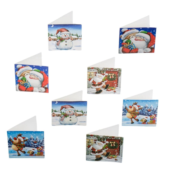 Set Felicitari de Craciun cu 4 Modele Diferite 5.5x5.5cm - 8buc