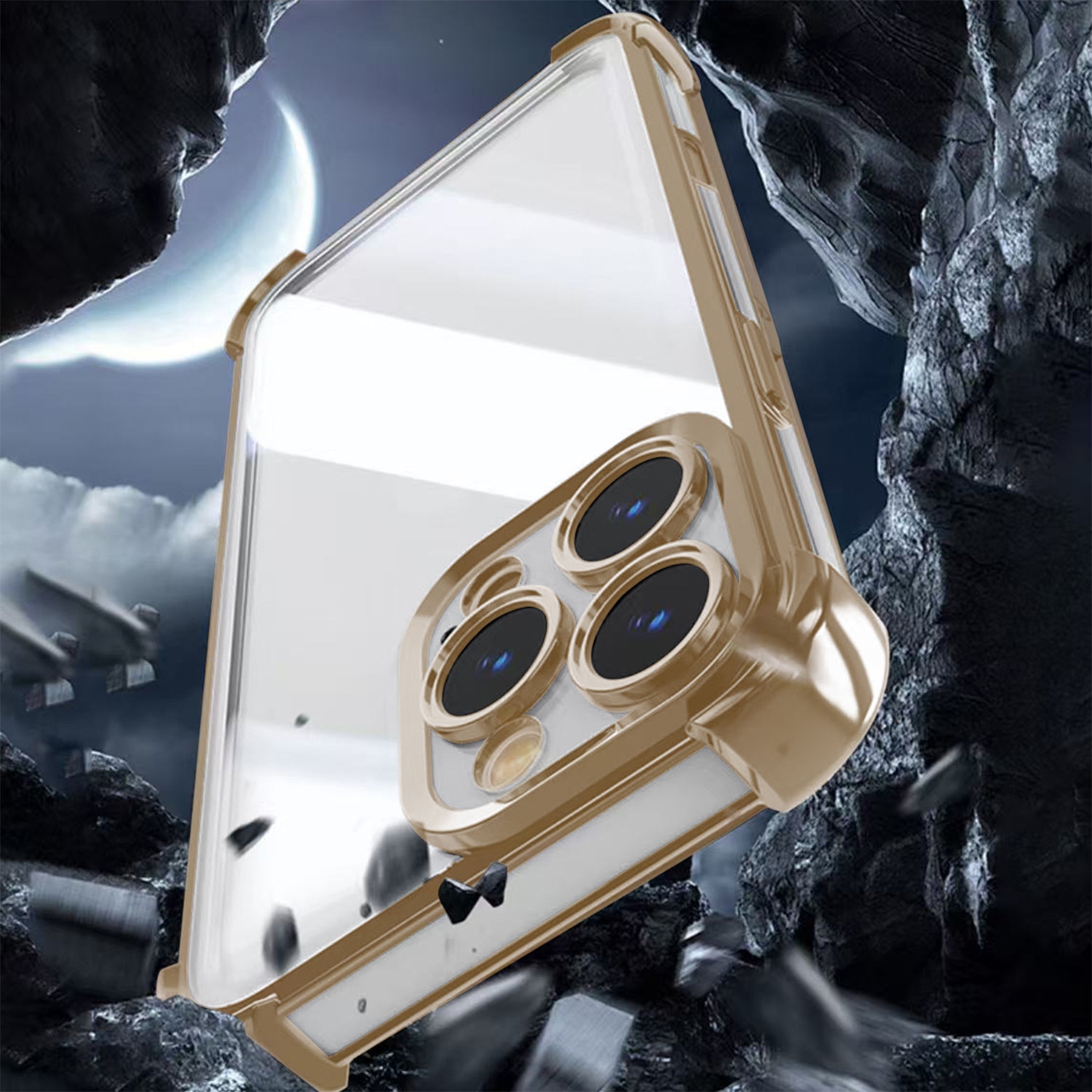Husa pentru Samsung Galaxy S25 Plus, TPU AntiShock Chrome Gold, Protectie Camere, Transparent / Auriu