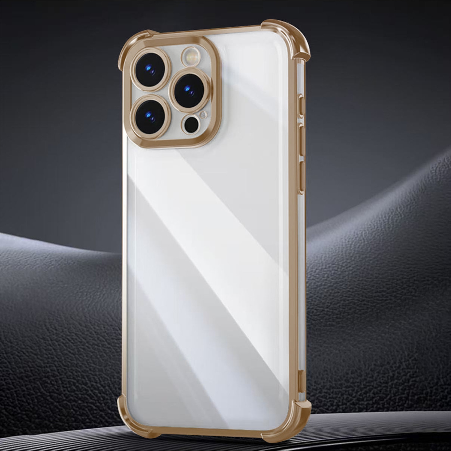 Husa pentru Samsung Galaxy S25 Plus, TPU AntiShock Chrome Gold, Protectie Camere, Transparent / Auriu