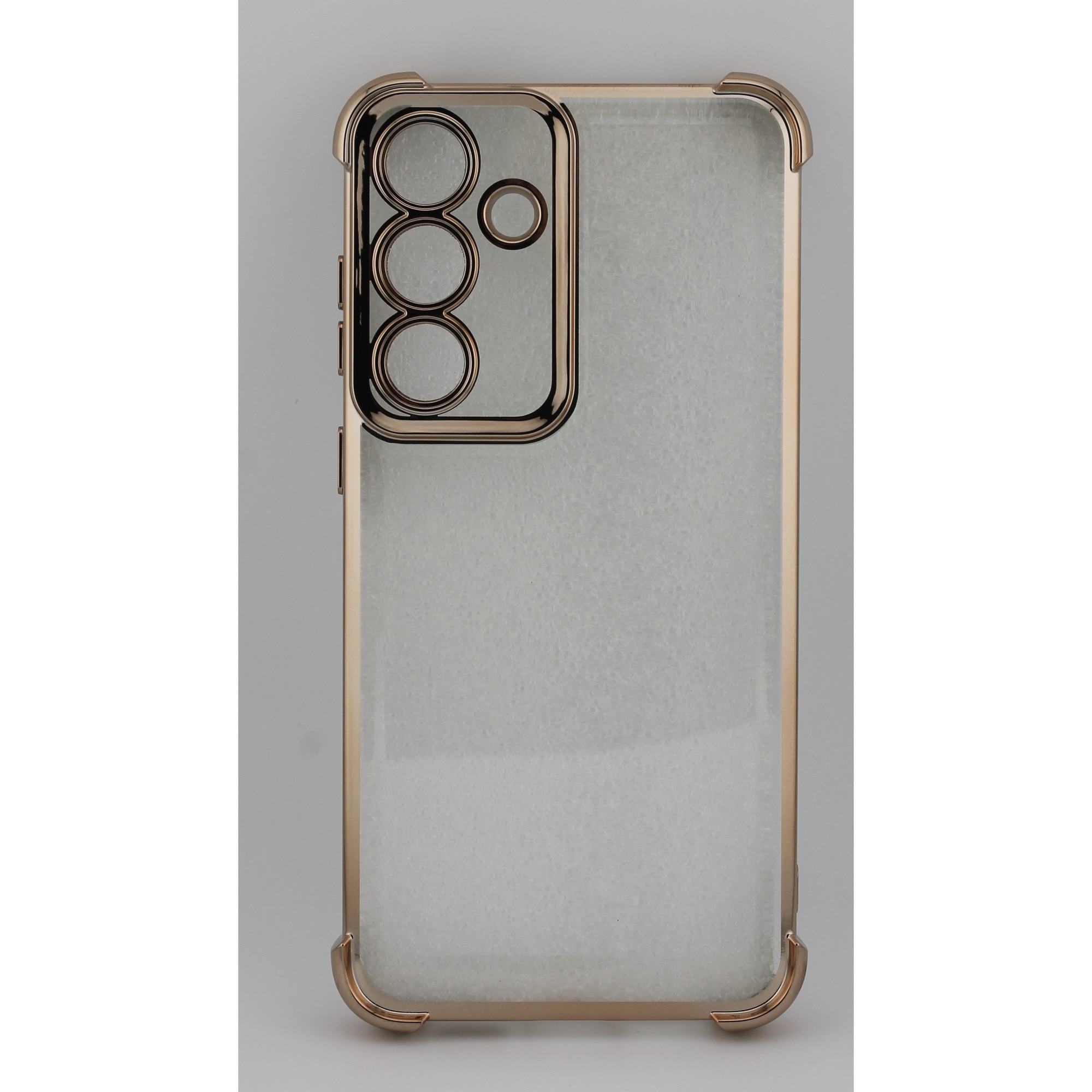 Husa pentru Samsung Galaxy S25 Plus, TPU AntiShock Chrome Gold, Protectie Camere, Transparent / Auriu