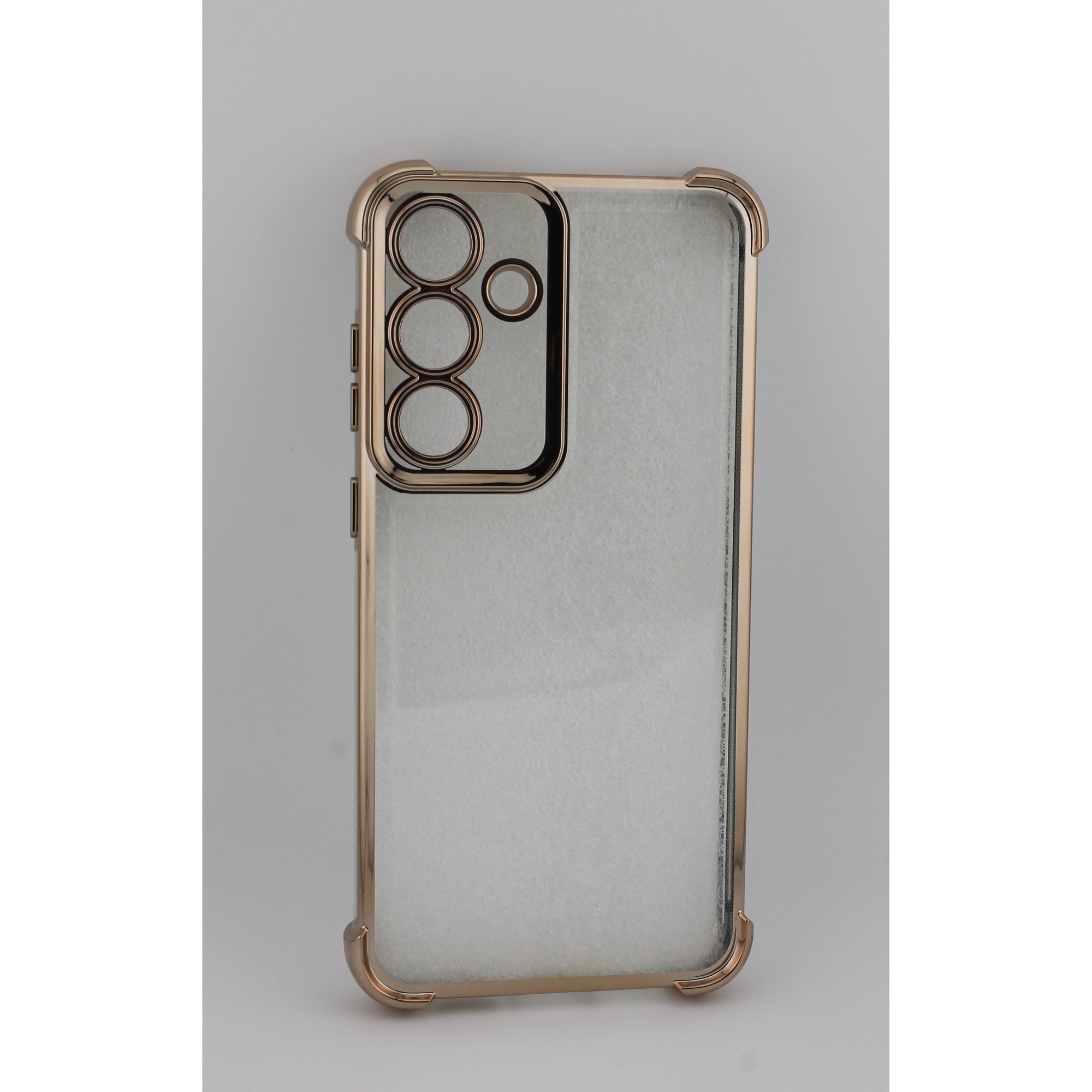 Husa pentru Samsung Galaxy S25 Plus, TPU AntiShock Chrome Gold, Protectie Camere, Transparent / Auriu