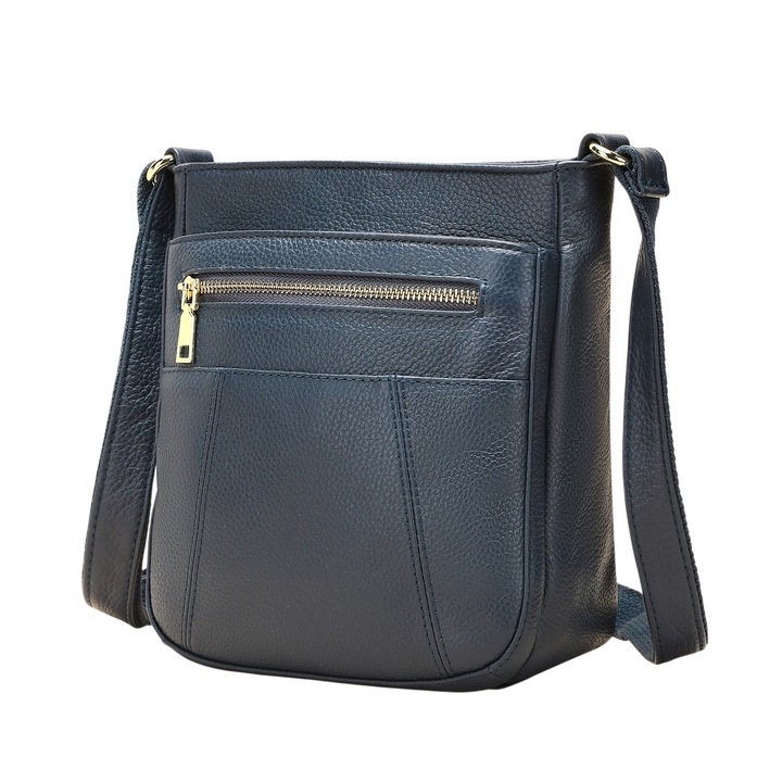 Lucmark valódi bőr válltáska, kék, praktikus és elegáns, 23 x 21 x 10 cm, ideális minden napra