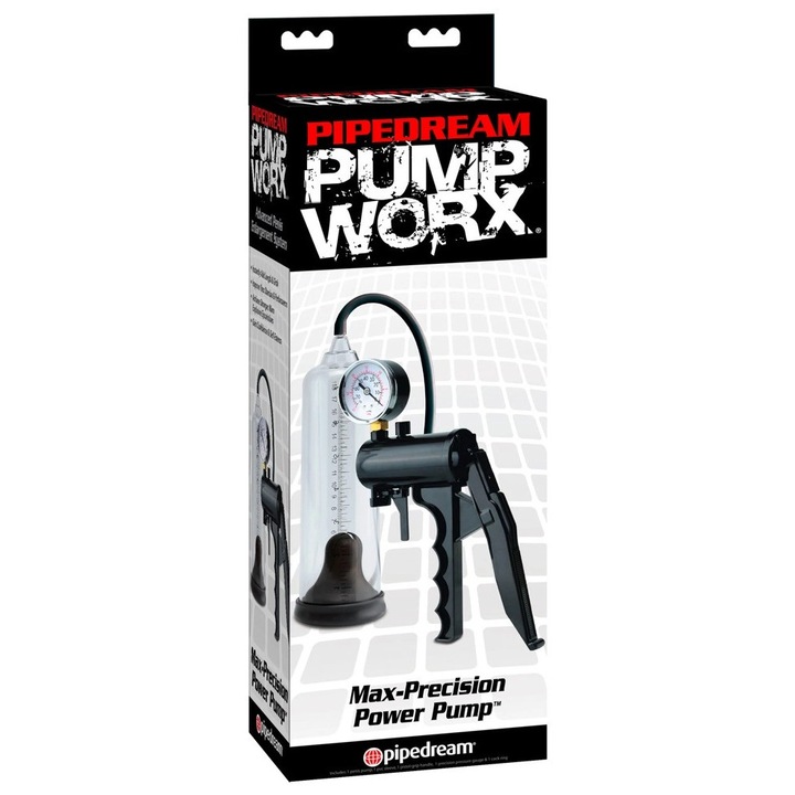 Помпа за уголемяване Pump Worx Max-Precision, 22,5 см, прозрачна, ABS и TPR материал, ергономична