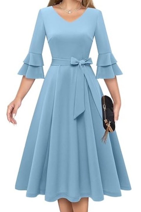 Rochie midi VOGUET cu decolteu V si maneci cu volan albastru XS