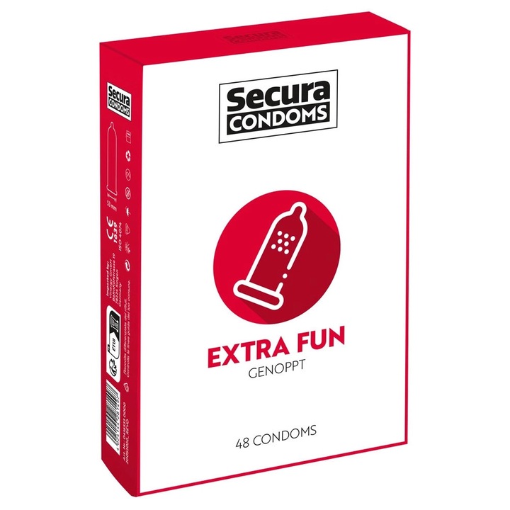 Secura Extra Fun - Prezervative cu puncte stimulatoare, cutie 48 buc.