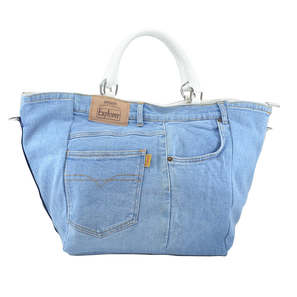 Geanta mare unicat Jeans Explorer & Pelle Bianco