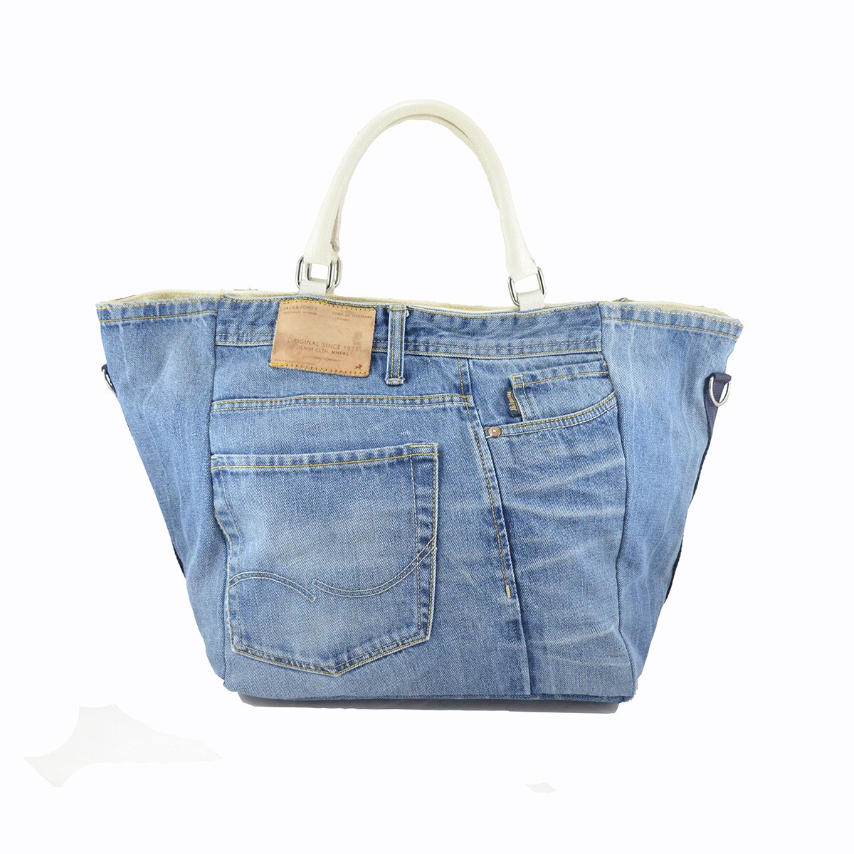 Geanta mare unicat Jeans Jack&Jones & Pelle Bianco