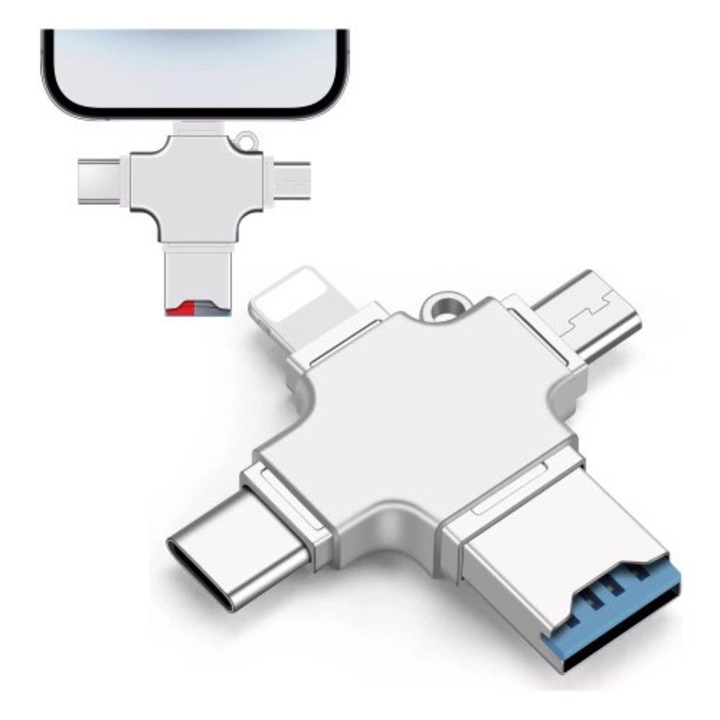 Cititor de carduri SD Alogy SmartRead Pro, adaptor 4 in 1, USB 3.0 la TF / Lightning / USB-C / micro USB