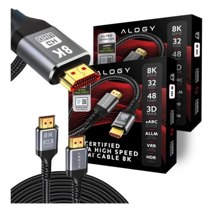 Комплект от 2x HDMI 2.1 кабел Alogy 5m, 8K 60Hz, 4K, черен