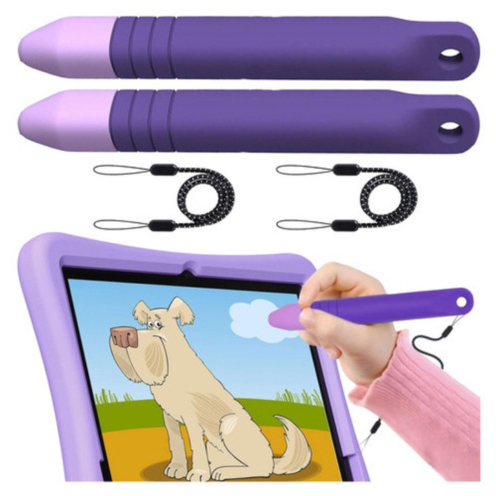 2x Alogy Stylus Pen Capacitiv pentru Ecran Tactil, pentru Telefon, Tableta, Copii, 10cm, Mov