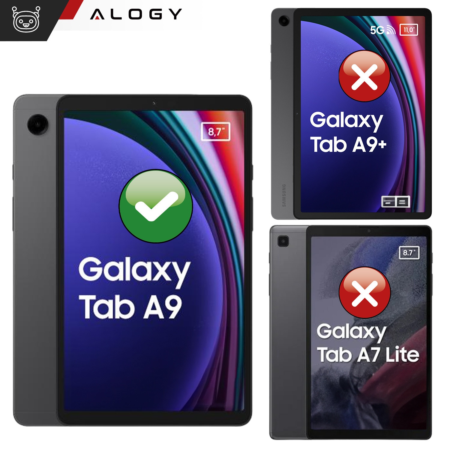 Etui Book Cover Case Alogy pentru Samsung Galaxy Tab A9 2023 8.7", granat, functie Sleep/Wake Up, set 1x etui