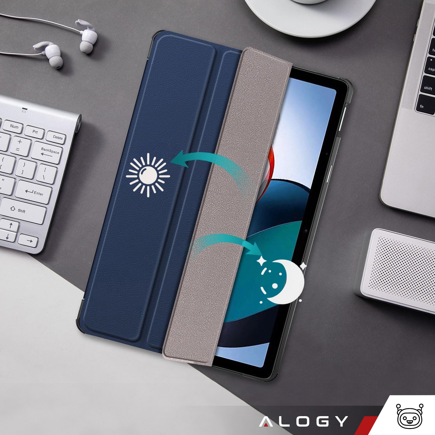 Etui Book Cover Case Alogy pentru Samsung Galaxy Tab A9 2023 8.7", granat, functie Sleep/Wake Up, set 1x etui