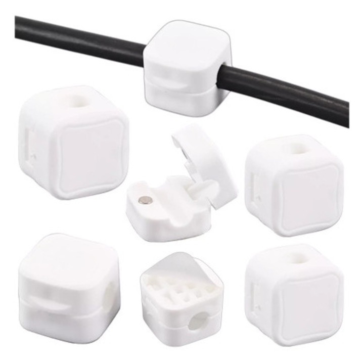 Suporturi magnetice pentru cabluri Alogy, set de 6, alb, 20x20mm, autoadezive