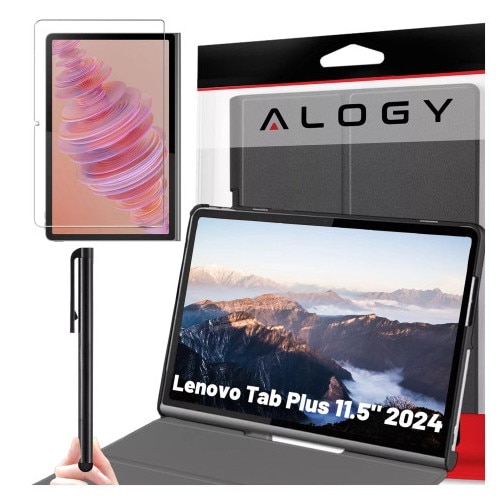 Etui set pentru Lenovo Tab Plus 11.5" 2024 TB351FU, Alogy Book Cover, negru, cu stylus gratuit