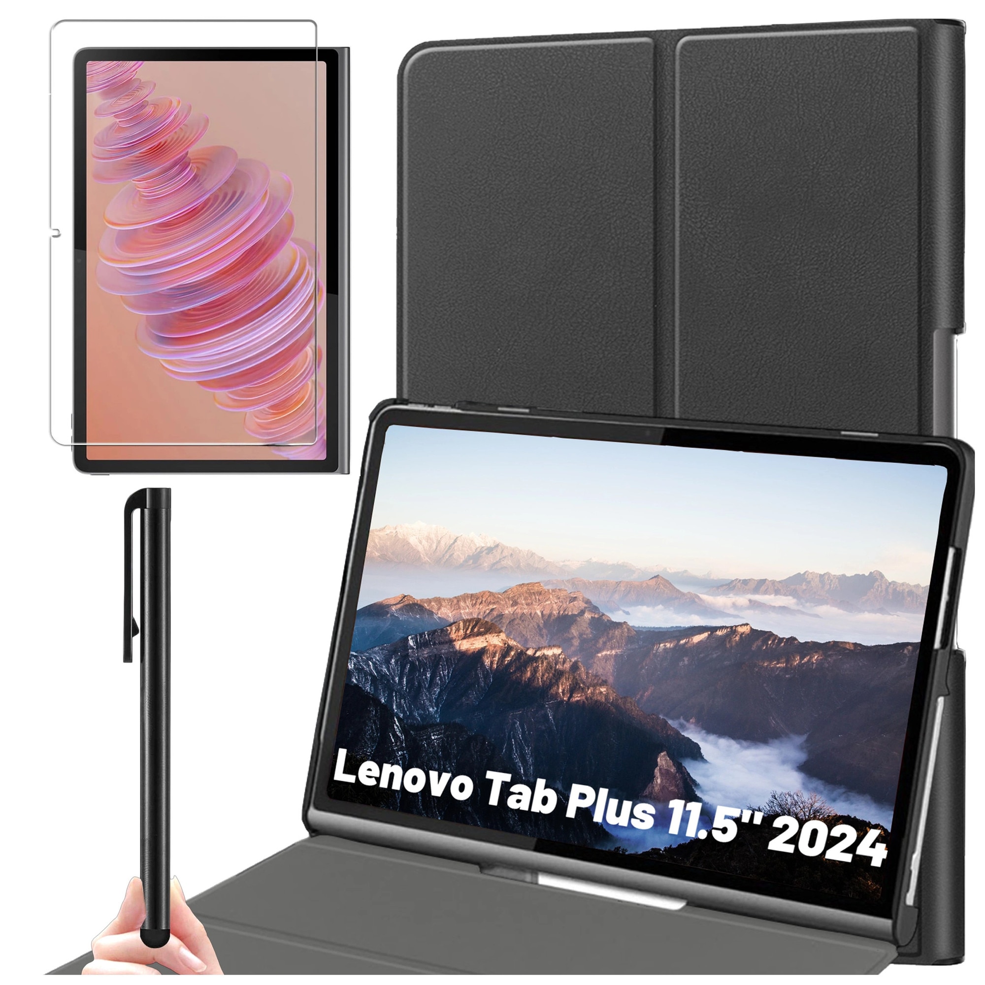 Etui set pentru Lenovo Tab Plus 11.5" 2024 TB351FU, Alogy Book Cover, negru, cu stylus gratuit